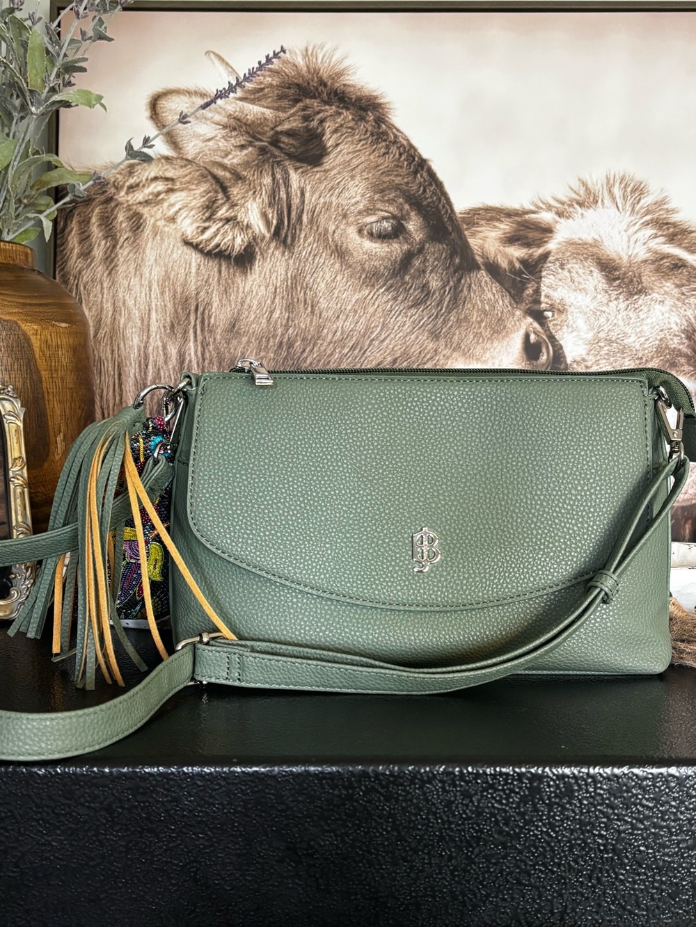 Julia Buxton Olive Green Crossbody Purse